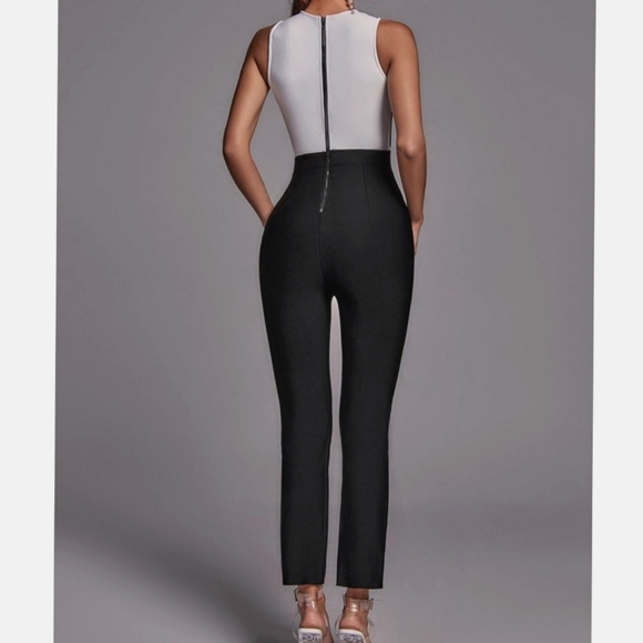 Bella Barnett Allegra White Black Corset Bandage Sleeveless Jumpsuit Size Small - Picture 3 of 9